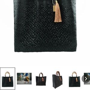Elegant Black Textured Tote with Tan Accents